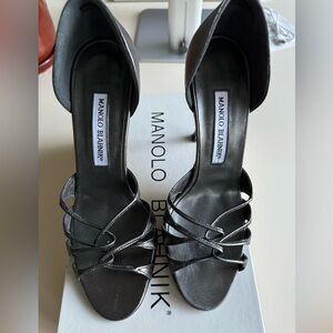 NWT Manolo Blahnik ESPINADO Dorsay Strappy Silver Metallic Leather Shoes 36.5